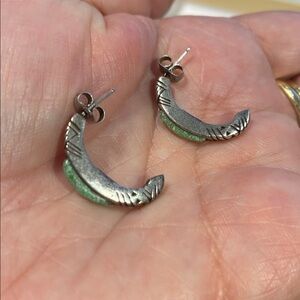 Sterling Silver Hoop Earrings with Green Varocite